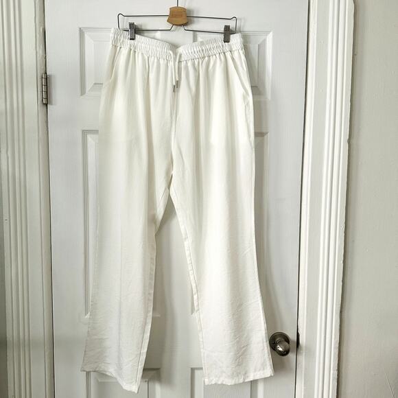 High Waisted White Linen Pants Sz XL - Picture 1 of 4